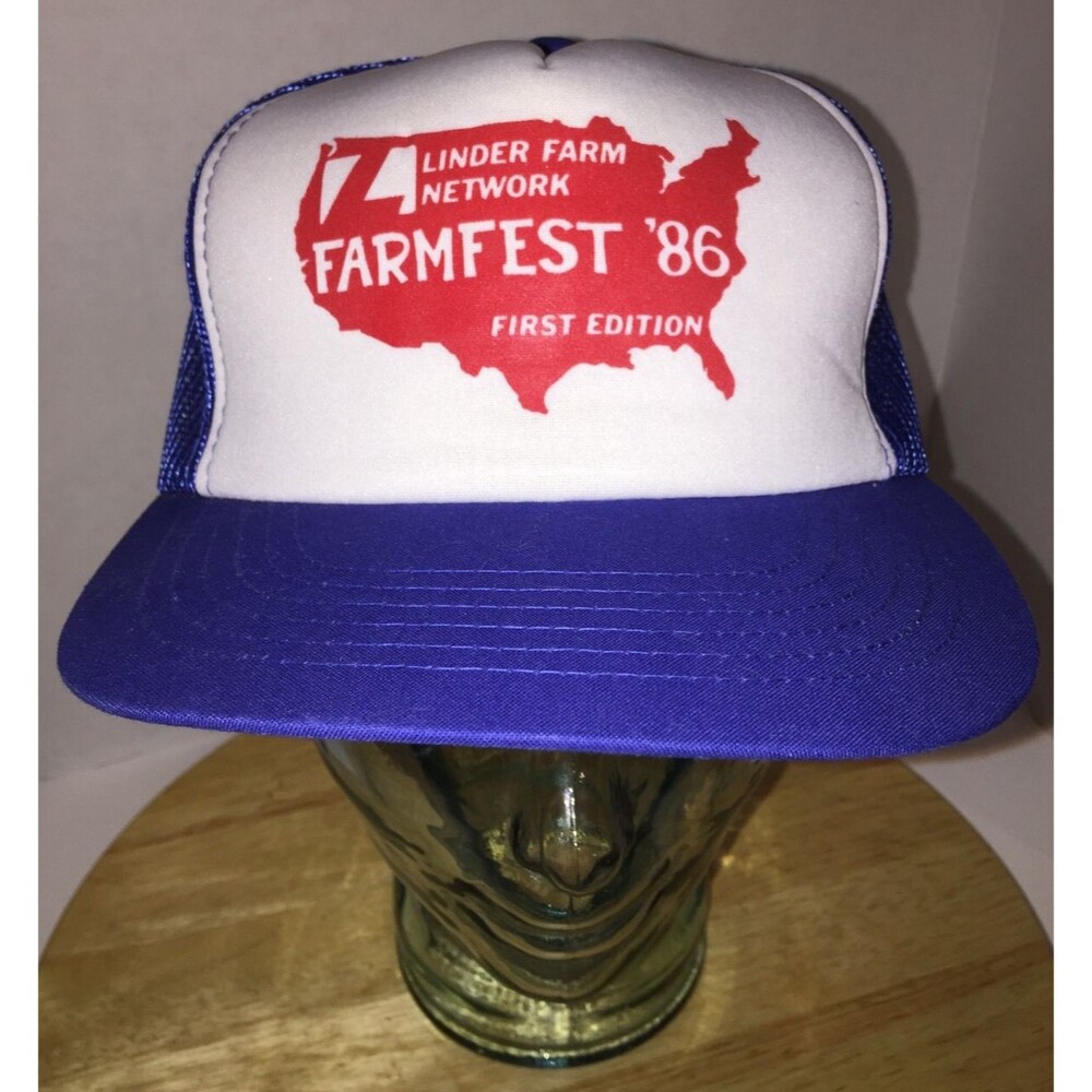 VTG Linder Farm Network FARMFEST '86 First Edition Mesh Trucker Hat Cap Snapback
